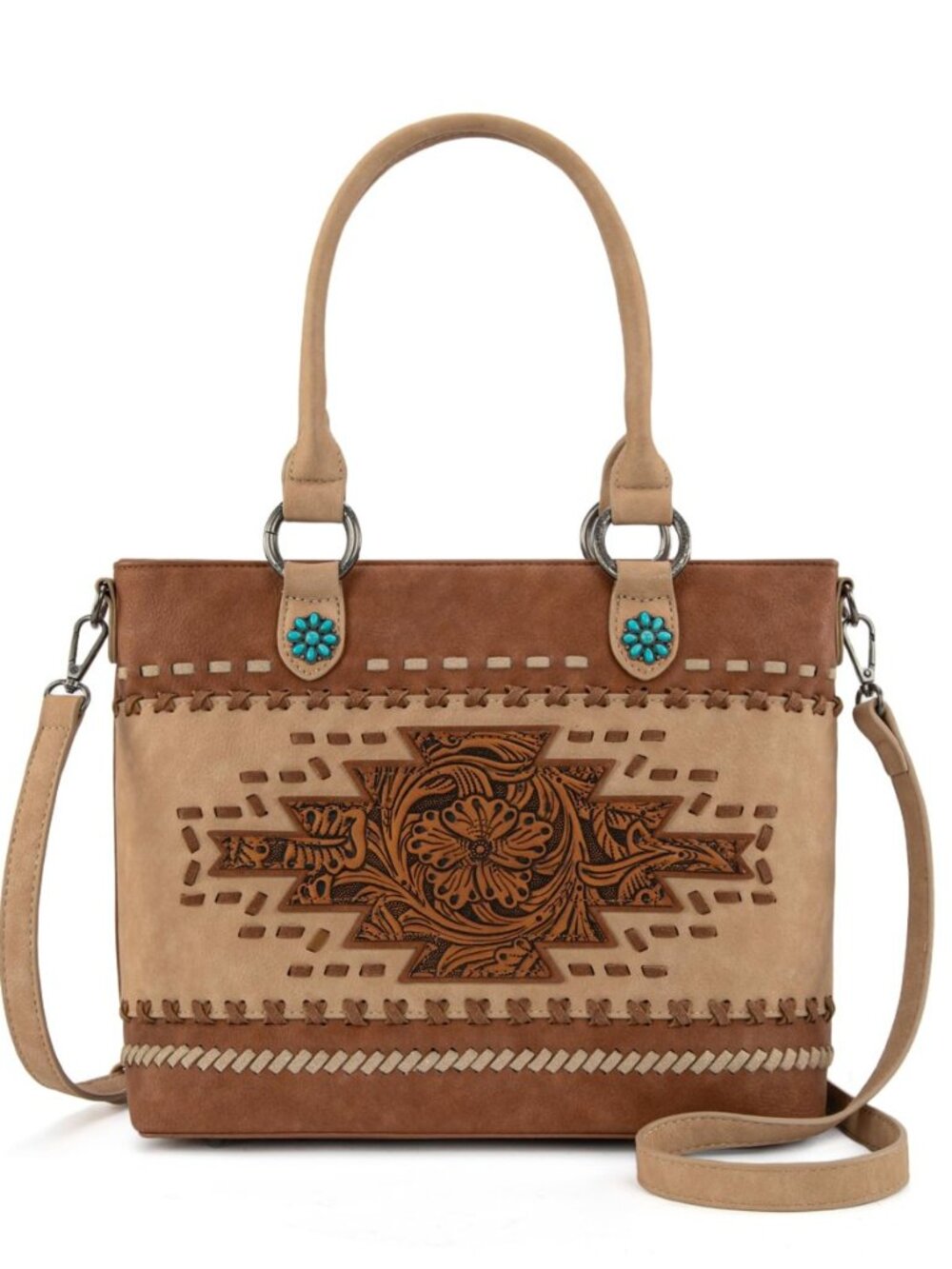 Bags for Women Tote Tooled Top Handle Purse Tote Aztec Embossed